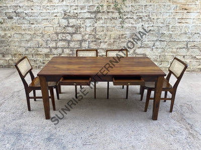 Mid Century Solid Sheesham Wood Storage Dining Table With 6 Chair Furniture Set ! Home &