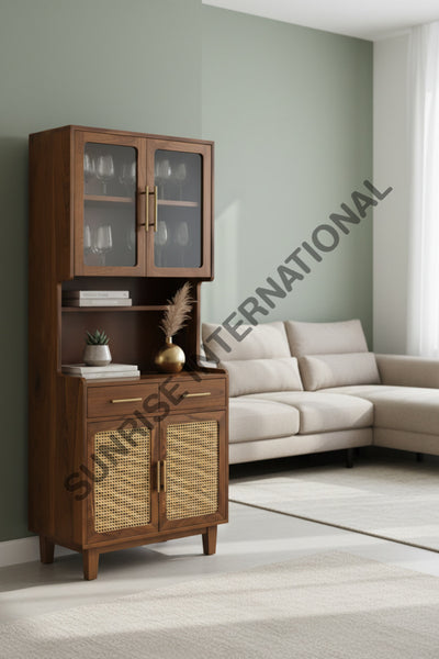 Mid century design Wooden Kitchen Cabinet hutch with rattan cane Home & Living:Furniture:Living Room:Sideboards &
