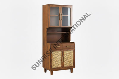 Mid century design Wooden Kitchen Cabinet hutch with rattan cane Home & Living:Furniture:Living Room:Sideboards &