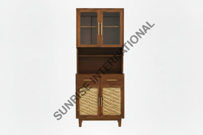 Mid century design Wooden Kitchen Cabinet hutch with rattan cane Home & Living:Furniture:Living Room:Sideboards &