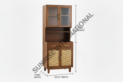 Mid century design Wooden Kitchen Cabinet hutch with rattan cane Home & Living:Furniture:Living Room:Sideboards &