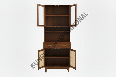Mid century design Wooden Kitchen Cabinet hutch with rattan cane Home & Living:Furniture:Living Room:Sideboards &