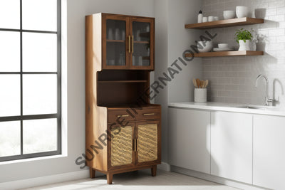 Mid century design Wooden Kitchen Cabinet hutch with rattan cane Home & Living:Furniture:Living Room:Sideboards &
