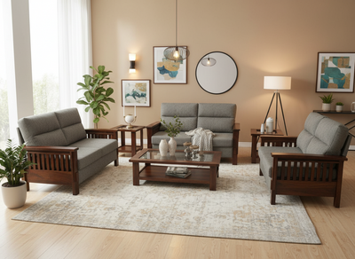 Modern Contemporary Wooden 2+2+1 Seater Sofa set with 1 center table !