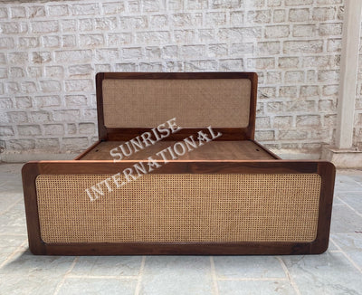 solid wood rattan cane bed designs in India