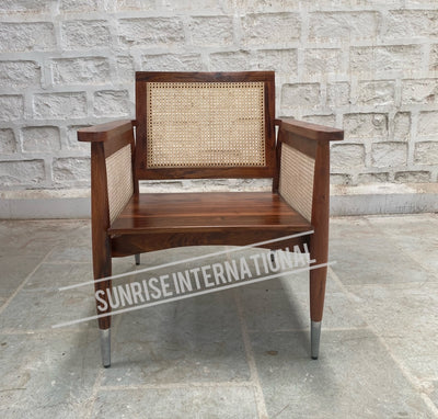 Modern sheesham wood leisure accent arm chair with rattan cane work & seat cushion !