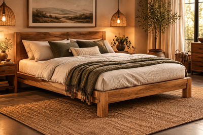 wooden bed in king size