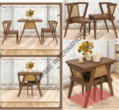 Nordic Design Wood 3pc Wooden Dining table Set (1 Table + 2 chairs) with rattan cane for restaurant & home Home &