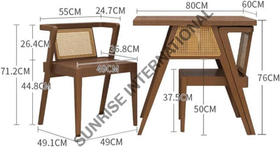 Nordic Design Wood 3pc Wooden Dining table Set (1 Table + 2 chairs) with rattan cane for restaurant & home Home &