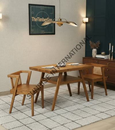 Nordic Design Wood 3pc Wooden Dining table Set (1 Table + 2 chairs) with rattan cane for restaurant cafe & home Home &