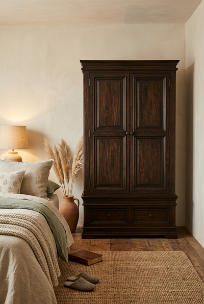 wooden two door wardrobe