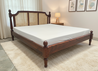 Rattan bed | Cane Bed | Rattan Cane Sheesham wood bed | KING / QUEEN / SINGLE BED | Handmade wooden bed design