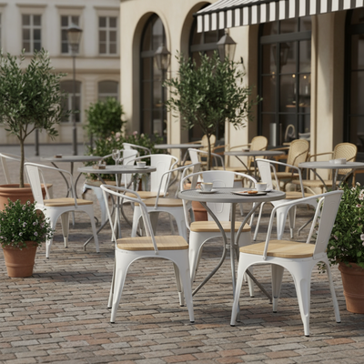 Restaurant Cafe outdoor Metal & wood Tolix type stackable Arm Chair for home & hotel