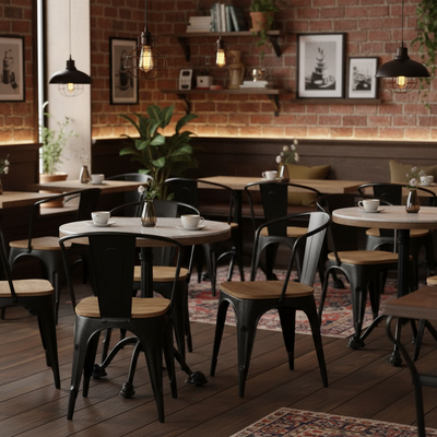 Restaurant Cafe outdoor Metal & wood Tolix type stackable Arm Chair for home & hotel