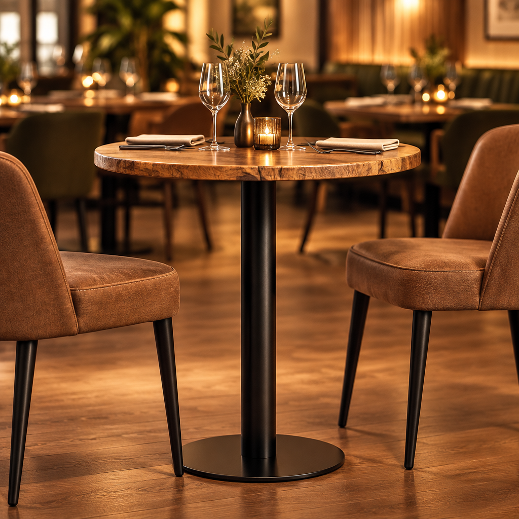 Restaurant, pub, bar, café Round dining table with wooden top & metal Legs !