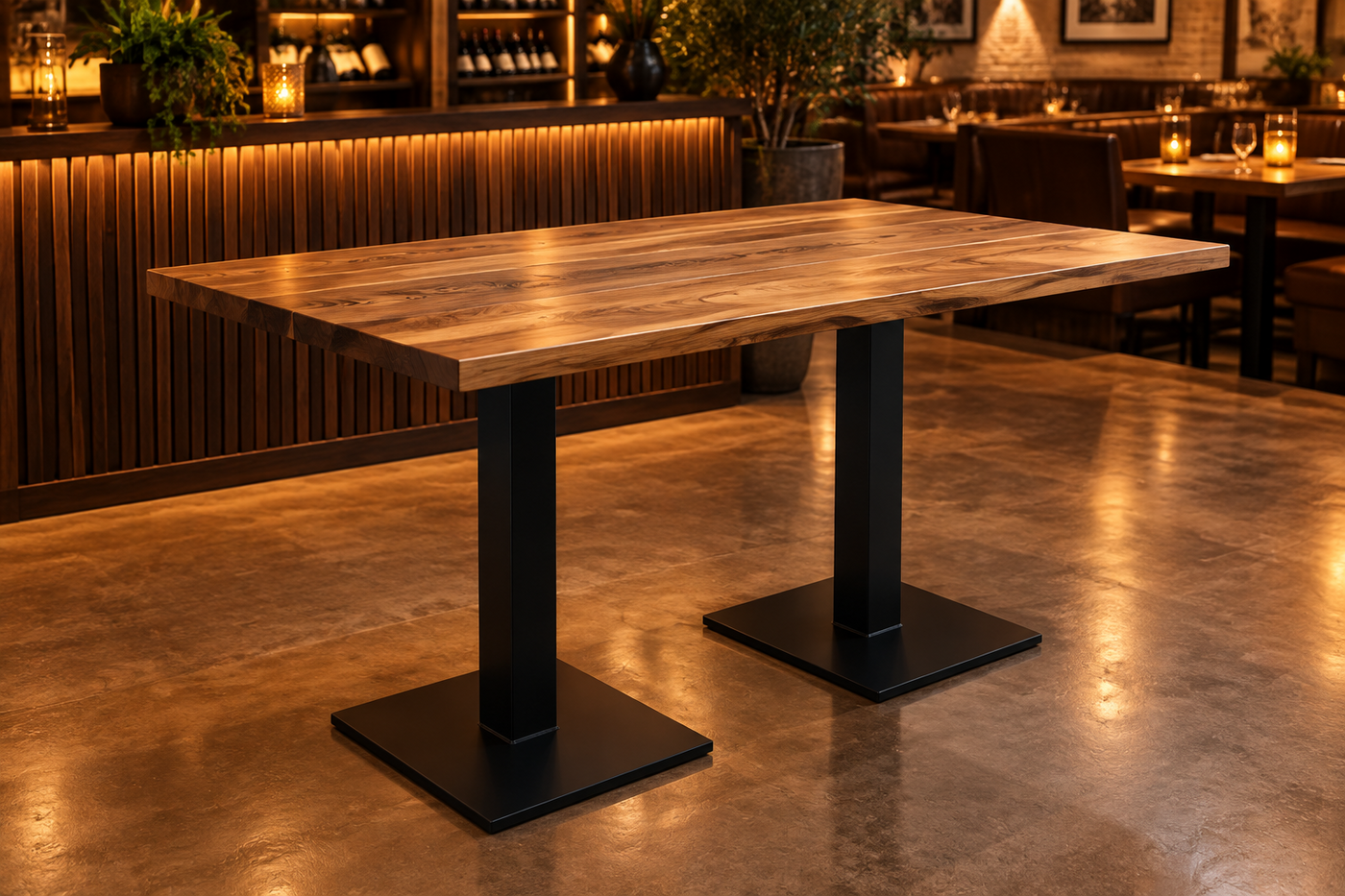 Restaurant, pub, bar, café rectangular dining table with wooden top & metal Legs !