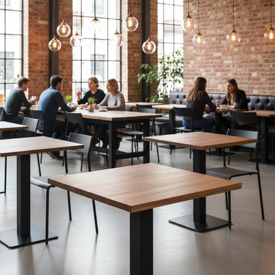 Restaurant, pub, bar, café square dining table with wooden top & metal Legs !