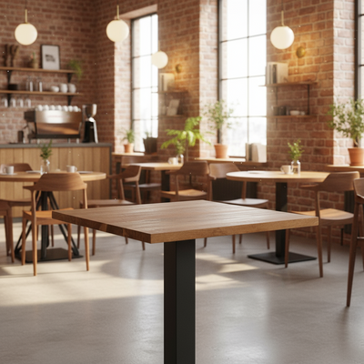 Restaurant, pub, bar, café square dining table with wooden top & metal Legs !