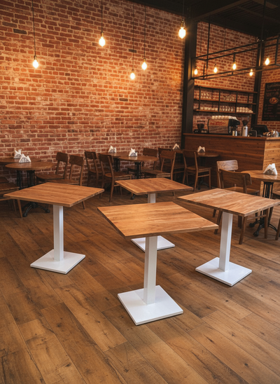 Restaurant, pub, bar, café square dining table with wooden top & metal Legs !