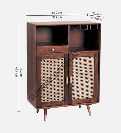 Retro Style Solid Wood Rattan Cane Bar Cabinet with Glass Holder Storage Home & Living:Furniture:Dining Room