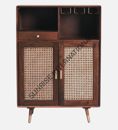 Retro Style Solid Wood Rattan Cane Bar Cabinet with Glass Holder Storage Home & Living:Furniture:Dining Room