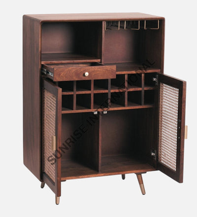 Retro Style Solid Wood Rattan Cane Bar Cabinet with Glass Holder Storage Home & Living:Furniture:Dining Room