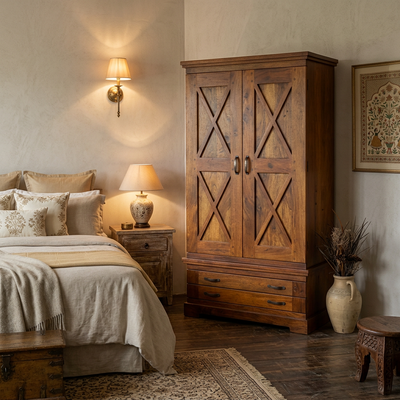 wooden two door wardrobe
