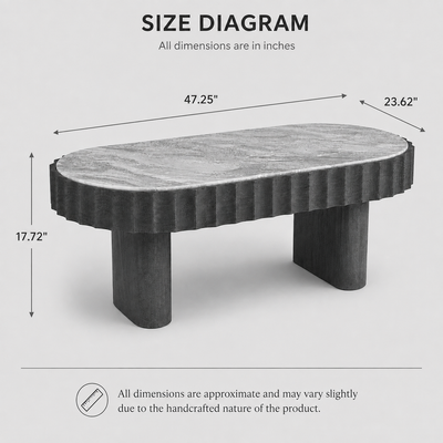 Solid Mango Wood Coffee Table with Marble Top
