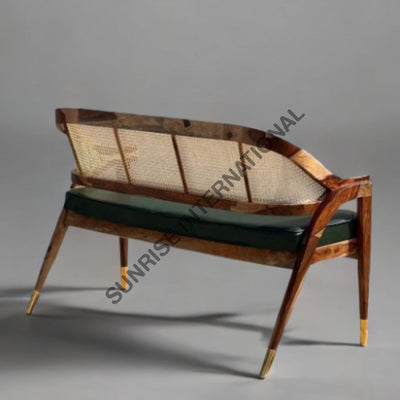 Sheesham Wood Bench With Rattan Cane & Seat Cushion For Home Office Restaurent