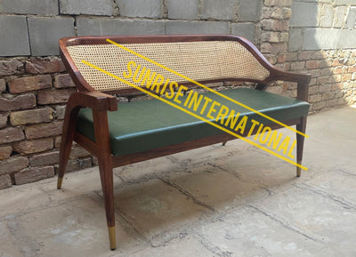 Sheesham Wood Bench with rattan cane & seat cushion for Home, Office & Restaurent