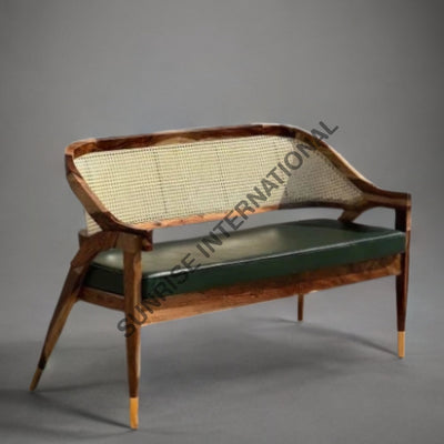 Sheesham Wood Bench With Rattan Cane & Seat Cushion For Home Office Restaurent