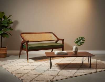 Sheesham Wood Bench with rattan cane & seat cushion for Home, Office & Restaurent