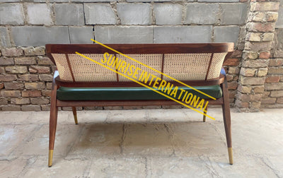 Sheesham Wood Bench with rattan cane & seat cushion for Home, Office & Restaurent