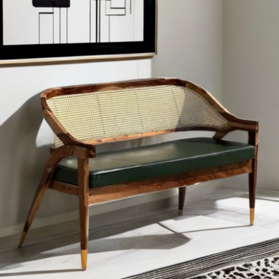 Sheesham Wood Bench with rattan cane & seat cushion for Home, Office & Restaurent