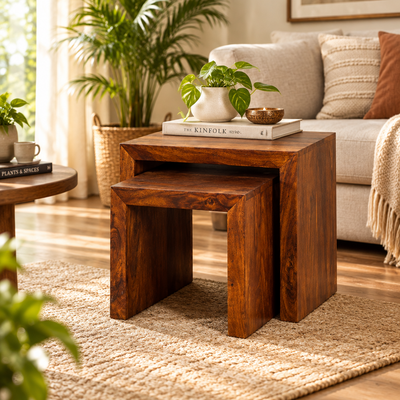 wooden nest of 2 table for living room
