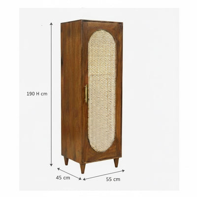 Sheesham Wood Single Door Wardrobe with Rattan Cane Work
