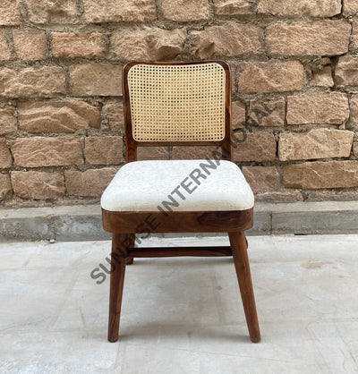 Sheesham Wood Dining Chair With Cane Rattan Work & Seat Cushion Home Living:furniture:living