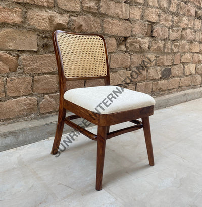 Sheesham Wood Dining Chair With Cane Rattan Work & Seat Cushion Home Living:furniture:living