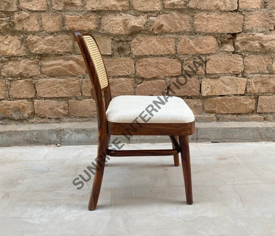 Sheesham Wood Dining Chair With Cane Rattan Work & Seat Cushion Home Living:furniture:living