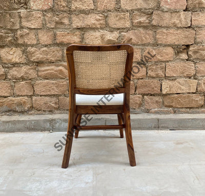 Sheesham Wood Dining Chair With Cane Rattan Work & Seat Cushion Home Living:furniture:living