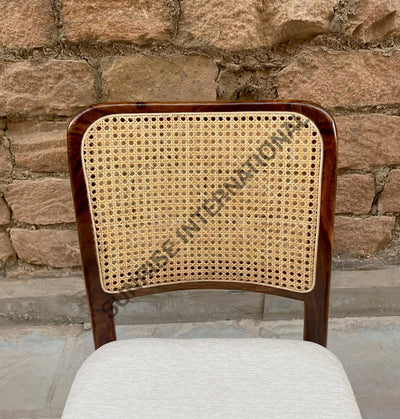 Sheesham Wood Dining Chair With Cane Rattan Work & Seat Cushion Home Living:furniture:living