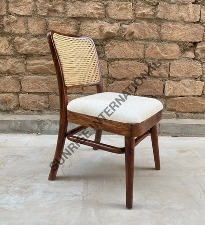 Sheesham Wood Dining Chair With Cane Rattan Work & Seat Cushion Home Living:furniture:living