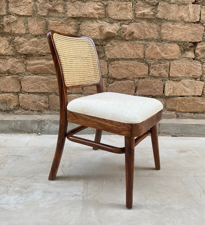 Sheesham wood dining chair with cane rattan work & seat cushion