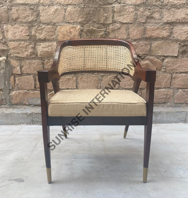 Buy wooden restaurant Chair with rattan cane work & seat cushion design ...