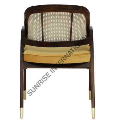 Wooden Restaurant Accent Arm Chair With Rattan Cane Work & Seat Cushion ! Home