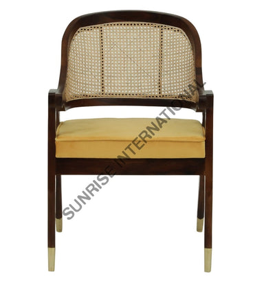Sheesham wood restaurant accent arm chair with rattan cane work & seat cushion !