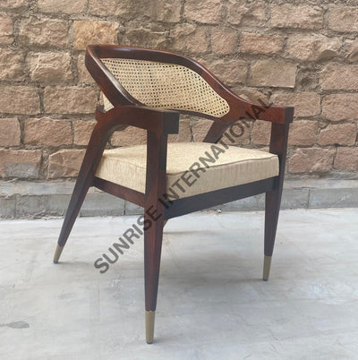 Sheesham wood restaurant accent arm chair with rattan cane work & seat cushion! Home & Living:Furniture:Living