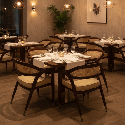 Sheesham wood restaurant accent arm chair with rattan cane work & seat cushion !