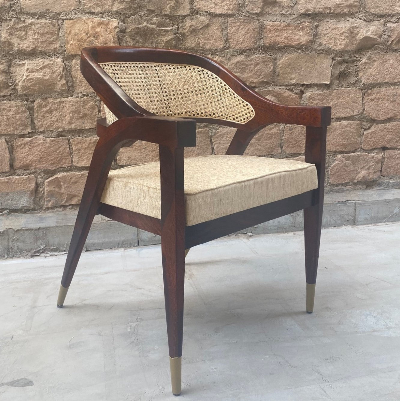 Sheesham wood restaurant accent arm chair with rattan cane work & seat cushion !