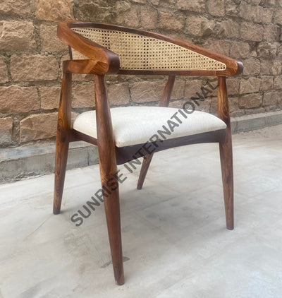 Sheesham wood restaurant cafe accent arm chair with rattan cane work & seat cushion! Home & Living:Furniture:Living